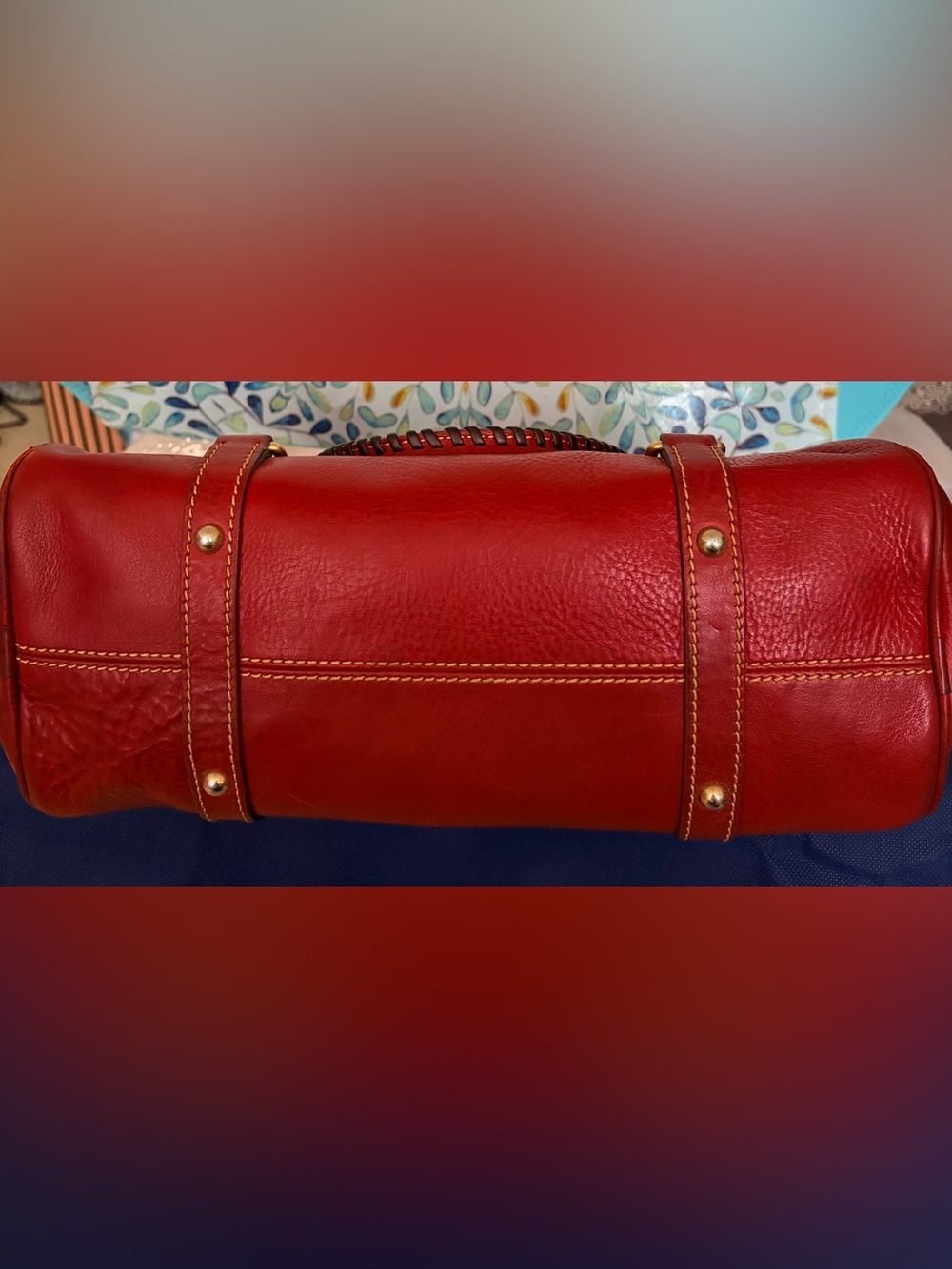 Dooney & Bourke Red Leather Shoulder Satchel with Braided Handle - Picture 7 of 8